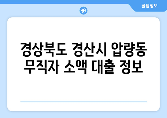 경상북도 경산시 압량동 무직자 소액 30만원 대출