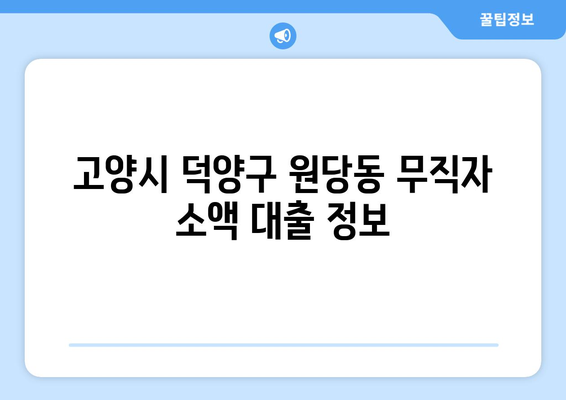 고양시 덕양구 원당동 무직자 소액 30만원 대출