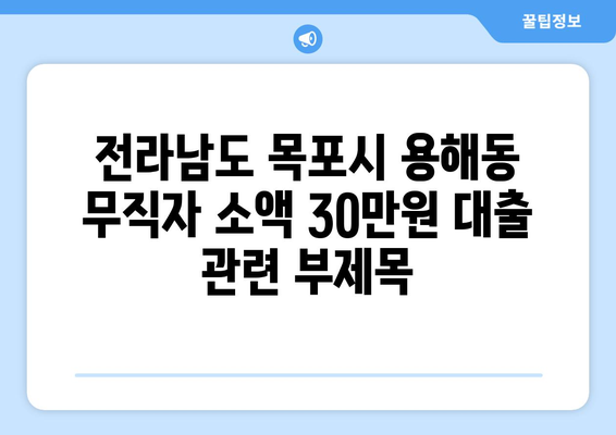 전라남도 목포시 용해동 무직자 소액 30만원 대출