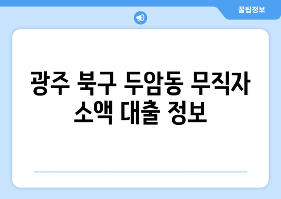 광주광역시 북구 두암동 무직자 소액 30만원 대출