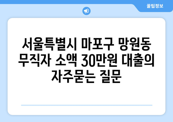 서울특별시 마포구 망원동 무직자 소액 30만원 대출