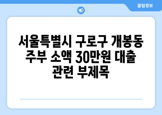 서울특별시 구로구 개봉동 주부 소액 30만원 대출