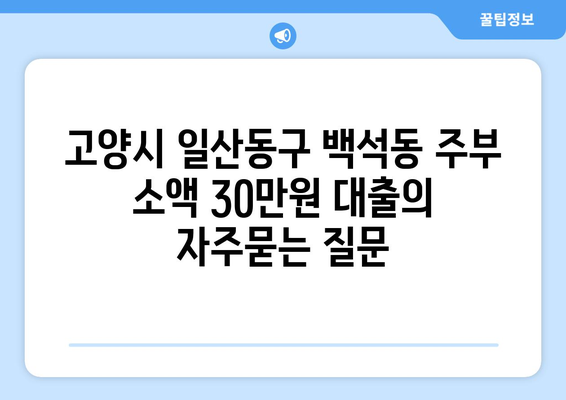 고양시 일산동구 백석동 주부 소액 30만원 대출